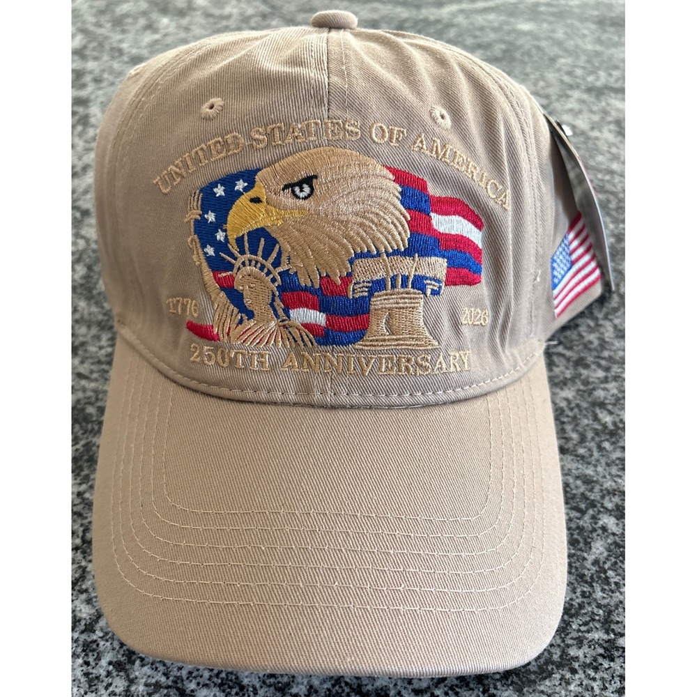 NWT Unisex USA 250th Anniversary Patriotic Baseball Hat - OSFM - Tan